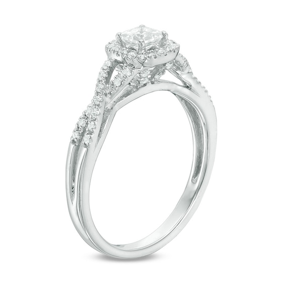 Previously Owned - 1/2 CT. T.w. Princess-Cut Diamond Frame Twist Engagement Ring in 14K White Gold
