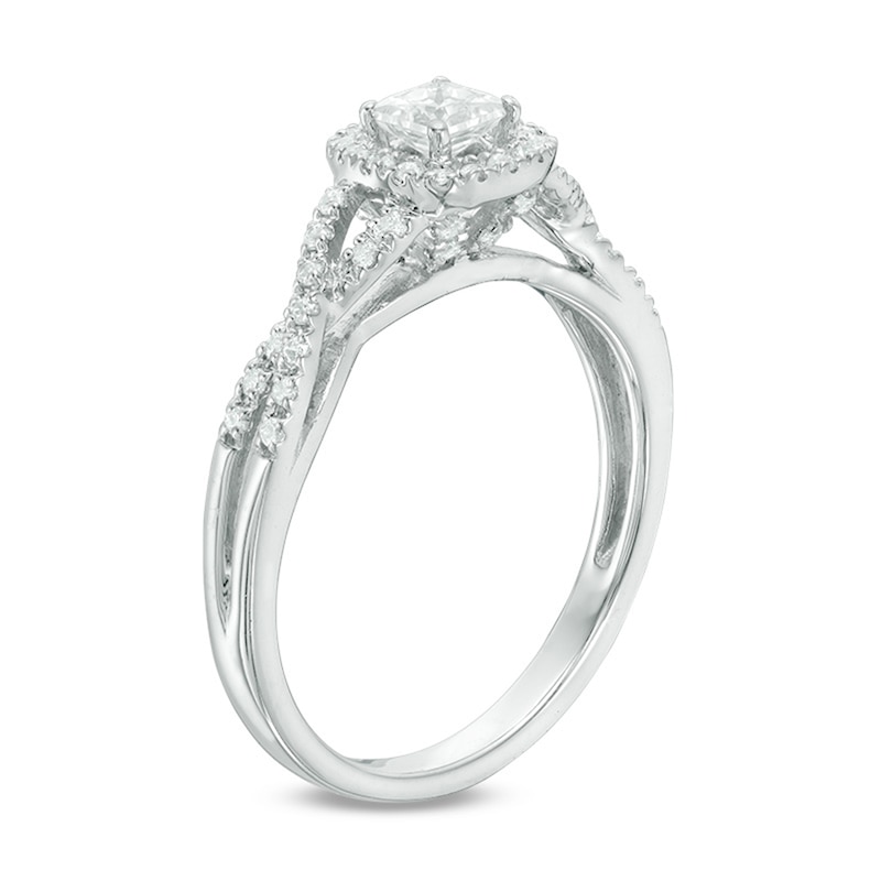 Previously Owned - 1/2 CT. T.W. Princess-Cut Diamond Frame Twist Engagement Ring in 14K White Gold