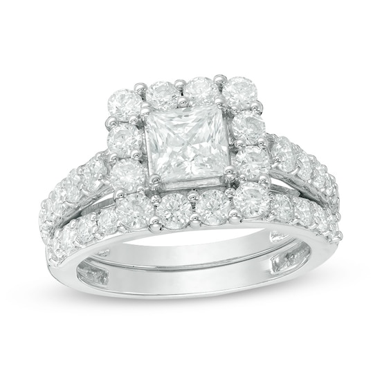 Previously Owned - Celebration Ideal 2-3/4 CT. T.w. Princess-Cut Diamond Bridal Set in 14K White Gold (I/I1)