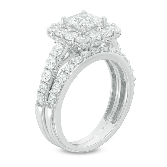 Previously Owned - Celebration Ideal 2-3/4 CT. T.w. Princess-Cut Diamond Bridal Set in 14K White Gold (I/I1)