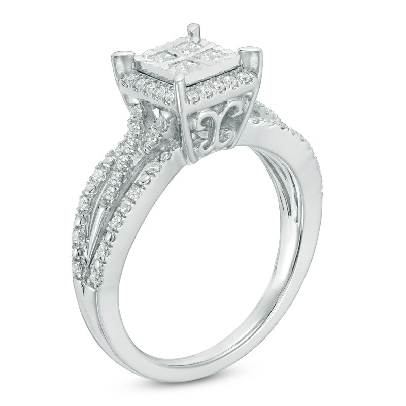 Main Image 2 of Previously Owned - 1/2 CT. T.W. Quad Princess-Cut Diamond Frame Engagement Ring in 10K White Gold