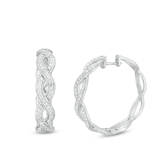 Previously Owned - 1/2 CT. T.w. Diamond Braided Hoop Earrings in 10K White Gold