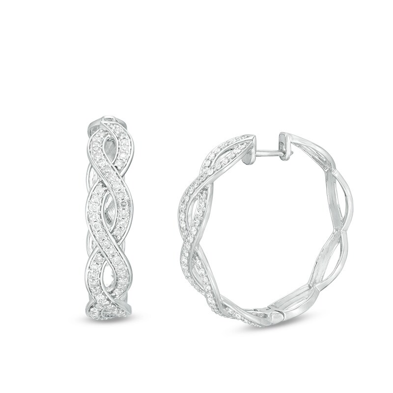 Main Image 1 of Previously Owned - 1/2 CT. T.W. Diamond Braided Hoop Earrings in 10K White Gold