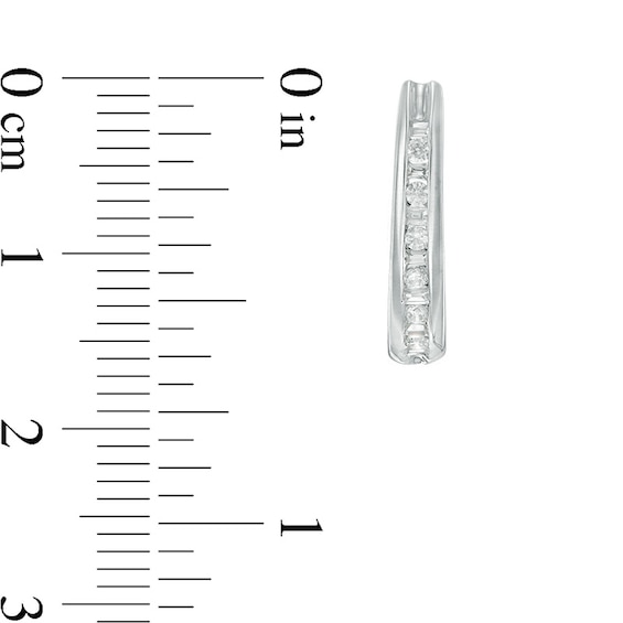 Previously Owned - 1/4 CT. T.w. Baguette and Round Diamond J-Hoop Earrings in 14K White Gold