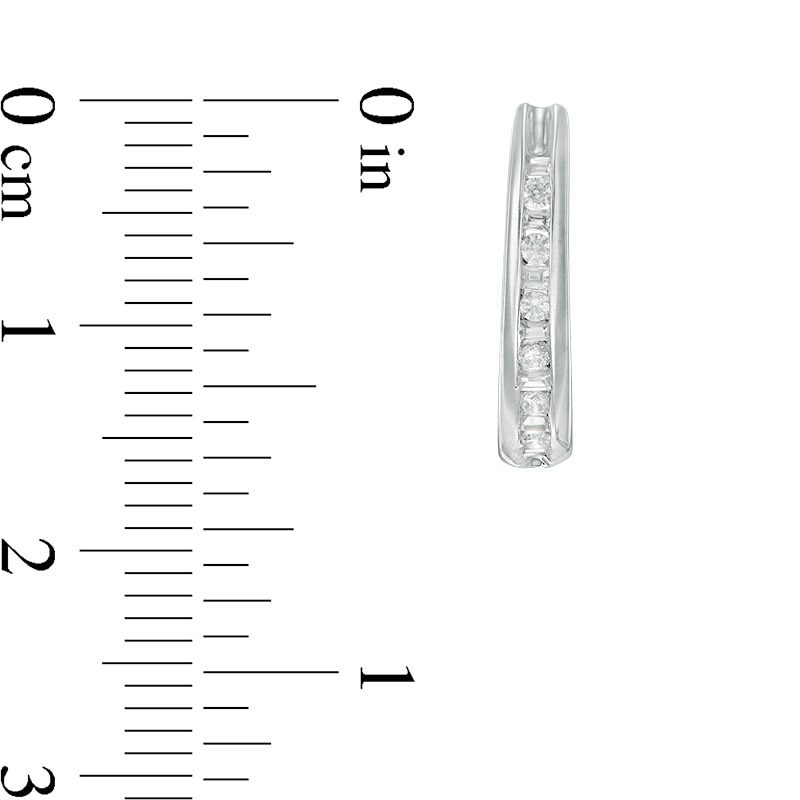 Main Image 2 of Previously Owned - 1/4 CT. T.W. Baguette and Round Diamond J-Hoop Earrings in 14K White Gold