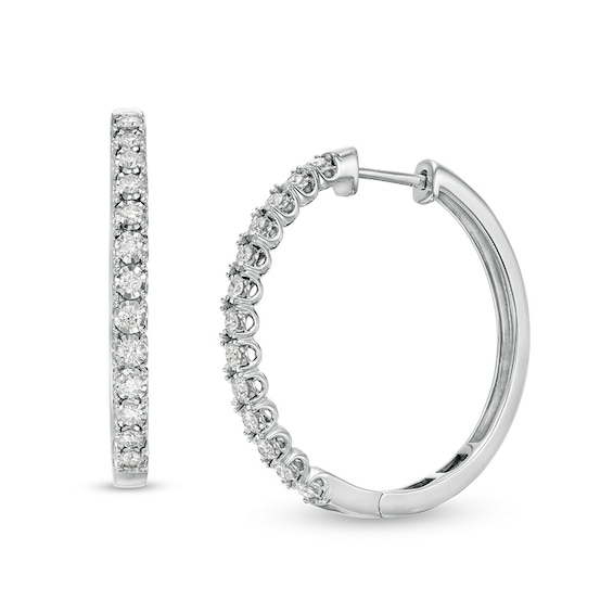 Previously Owned - 1 CT. T.w. Diamond Hoop Earrings in 10K White Gold