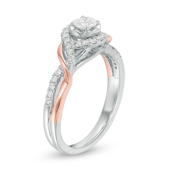 Previously Owned - 3/8 CT. T.w. Diamond Frame Twist Engagement Ring in 14K Two-Tone Gold