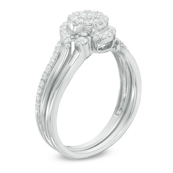 Previously Owned 1/2 CT. T.w. Diamond Swirl Bypass Frame Soldered Bridal Set in 10K White Gold