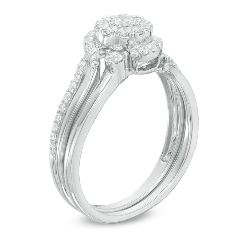 Main Image 2 of Previously Owned 1/2 CT. T.W. Diamond Swirl Bypass Frame Soldered Bridal Set in 10K White Gold