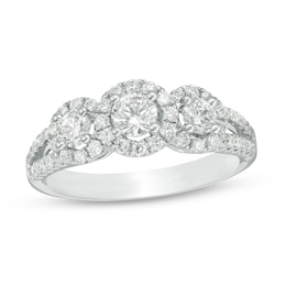 Previously Owned - 1 CT. T.W. Diamond Past Present Future® Frame Loop Shank Engagement Ring in 14K White Gold
