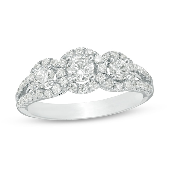 Previously Owned - 1 CT. T.w. Diamond Past Present FutureÂ® Frame Loop Shank Engagement Ring in 14K White Gold