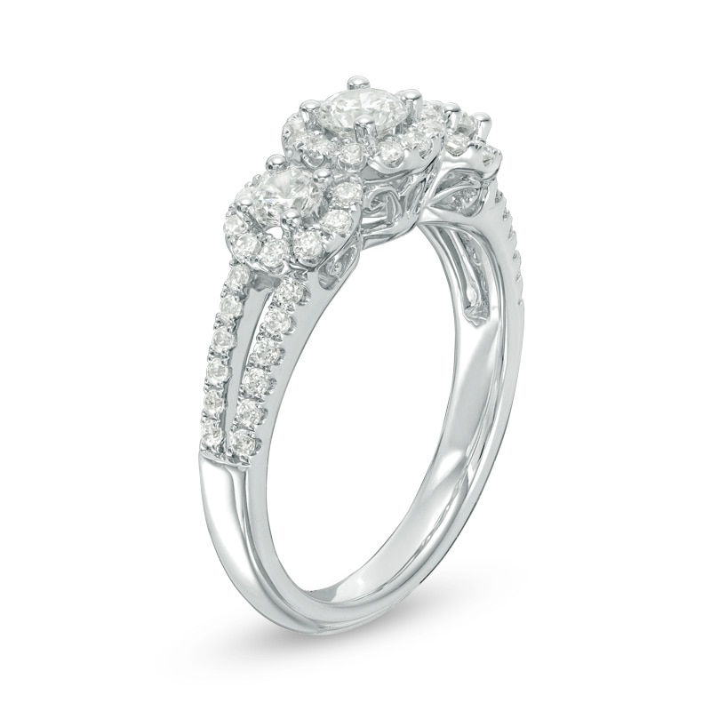 Main Image 2 of Previously Owned - 1 CT. T.W. Diamond Past Present Future® Frame Loop Shank Engagement Ring in 14K White Gold