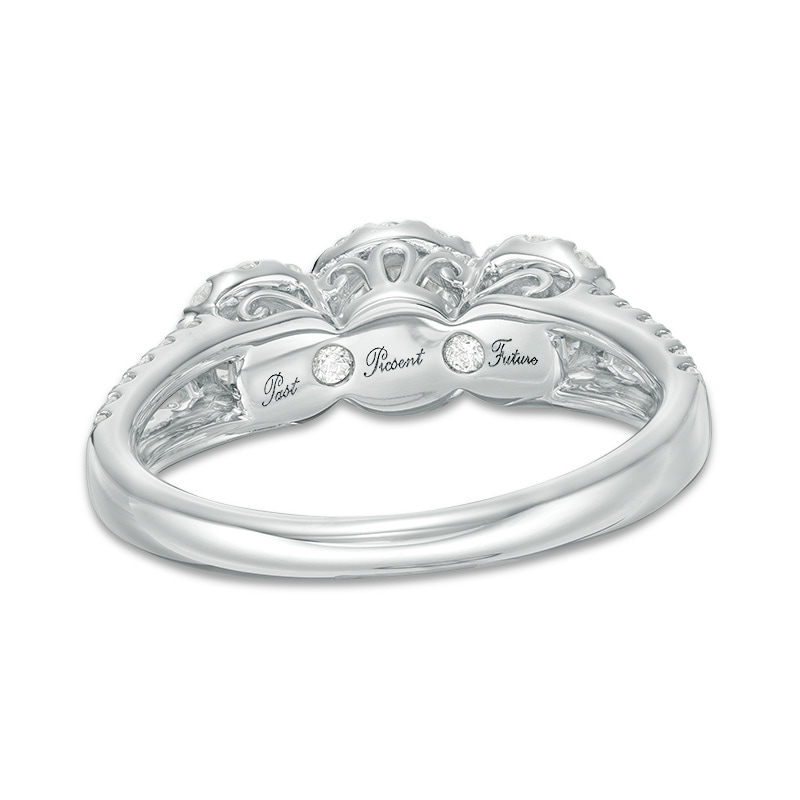 Main Image 3 of Previously Owned - 1 CT. T.W. Diamond Past Present Future® Frame Loop Shank Engagement Ring in 14K White Gold