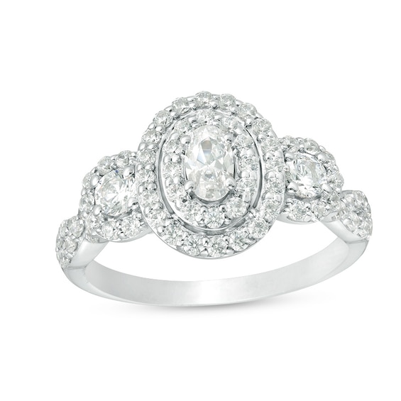 Previously Owned - 1 CT. T.w. Oval Diamond Past Present Future® Frame Engagement Ring in 14K White Gold (I/I1)