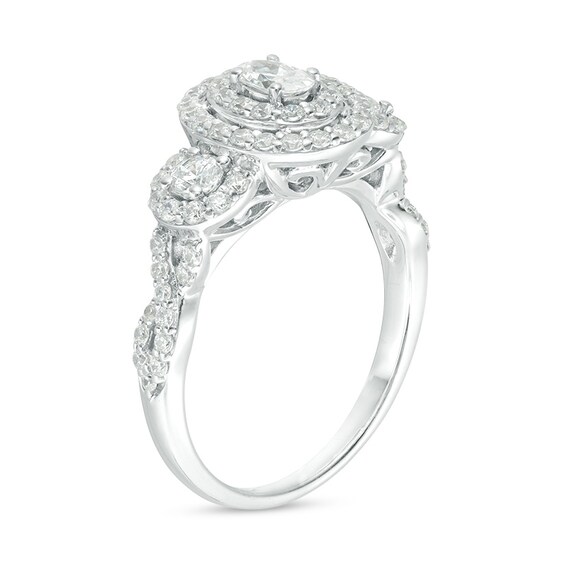Previously Owned - 1 CT. T.w. Oval Diamond Past Present FutureÂ® Frame Engagement Ring in 14K White Gold (I/I1)