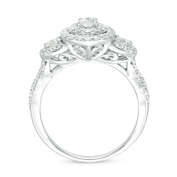 Previously Owned - 1 CT. T.w. Oval Diamond Past Present FutureÂ® Frame Engagement Ring in 14K White Gold (I/I1)
