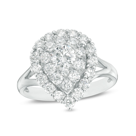 Previously Owned - 1-1/3 CT. T.w. Diamond Double Pear-Shaped Frame Engagement Ring in 14K White Gold