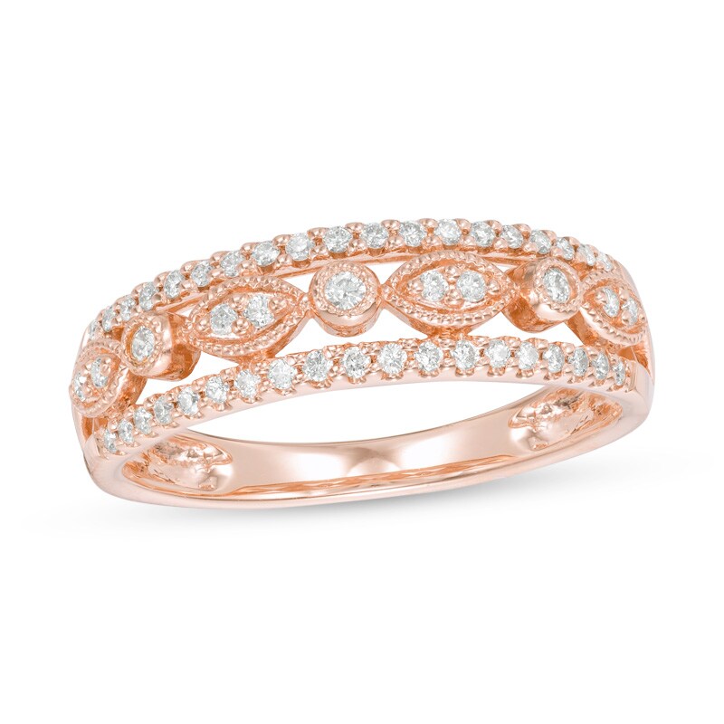 Main Image 1 of Previously Owned - 1/4 CT. T.W. Diamond Alternating Vintage-Style Anniversary Band in 10K Rose Gold
