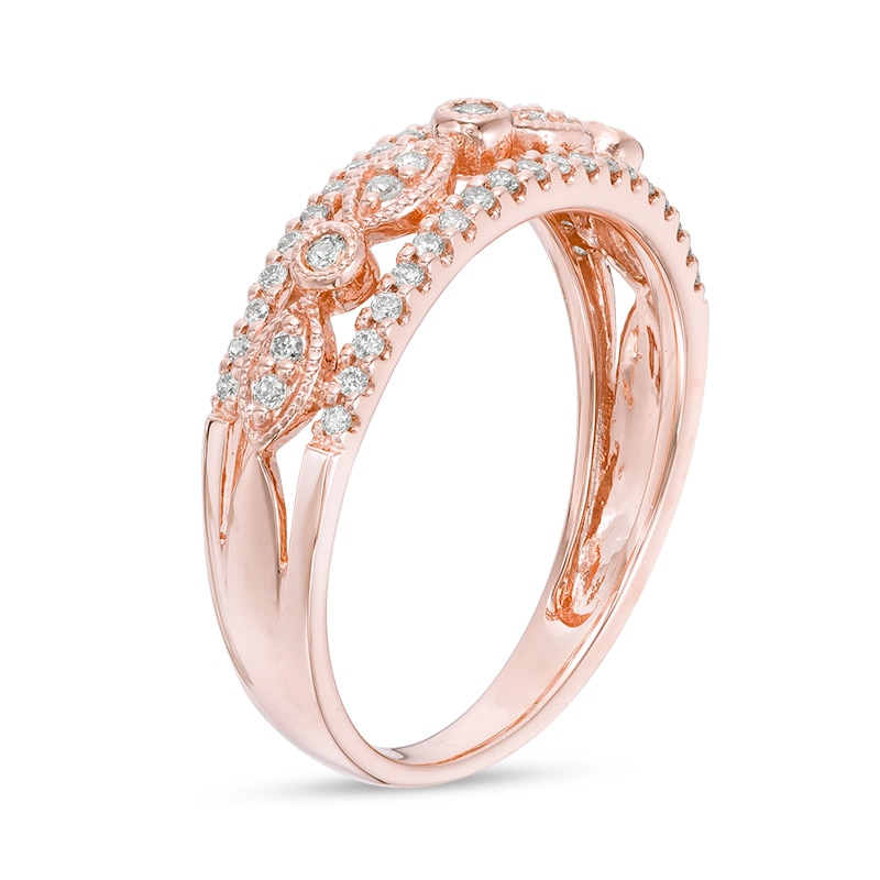 Main Image 3 of Previously Owned - 1/4 CT. T.W. Diamond Alternating Vintage-Style Anniversary Band in 10K Rose Gold