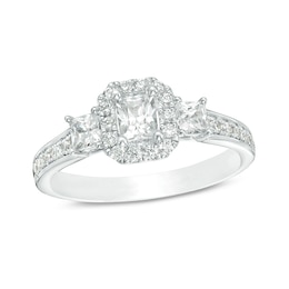 Previously Owned - 1 CT. T.W. Emerald-Cut Diamond Past Present Future® Engagement Ring in 14K White Gold