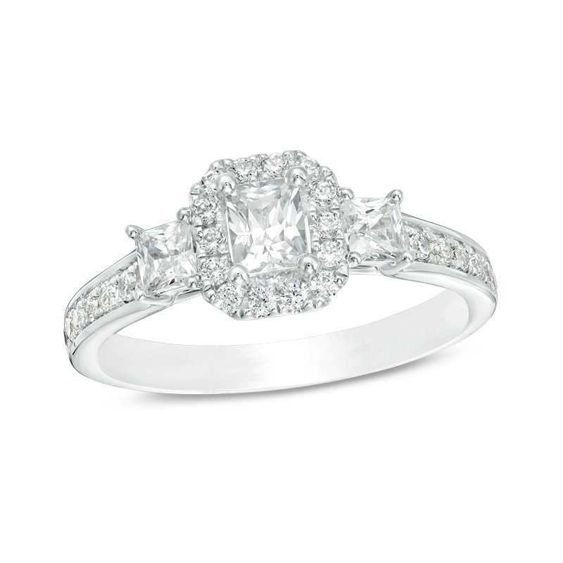 Main Image 1 of Previously Owned - 1 CT. T.W. Emerald-Cut Diamond Past Present Future® Engagement Ring in 14K White Gold