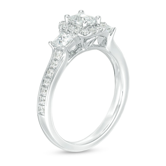 Previously Owned - 1 CT. T.w. Emerald-Cut Diamond Past Present FutureÂ® Engagement Ring in 14K White Gold
