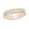 Thumbnail Image 1 of Previously Owned - 1/6 CT. T.W. Diamond and Beaded Three Piece Stackable Band Set in 10K Tri-Tone Gold