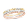 Thumbnail Image 0 of Previously Owned - 1/6 CT. T.W. Diamond and Beaded Three Piece Stackable Band Set in 10K Tri-Tone Gold