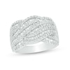 Thumbnail Image 1 of Previously Owned - 1 CT. T.W. Baguette and Round Diamond Multi-Row Wave Anniversary Ring in 10K White Gold