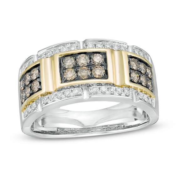 Previously Owned - 1 CT. T.w. Champagne and White Diamond Buckle Ring in 10K Two-Tone Gold