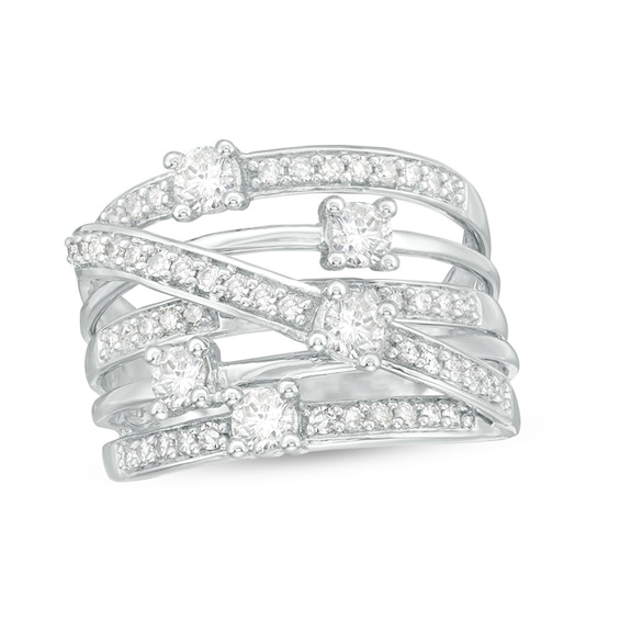 Previously Owned - 1 CT. T.w. Diamond Multi-Row Orbit Ring in 10K White Gold