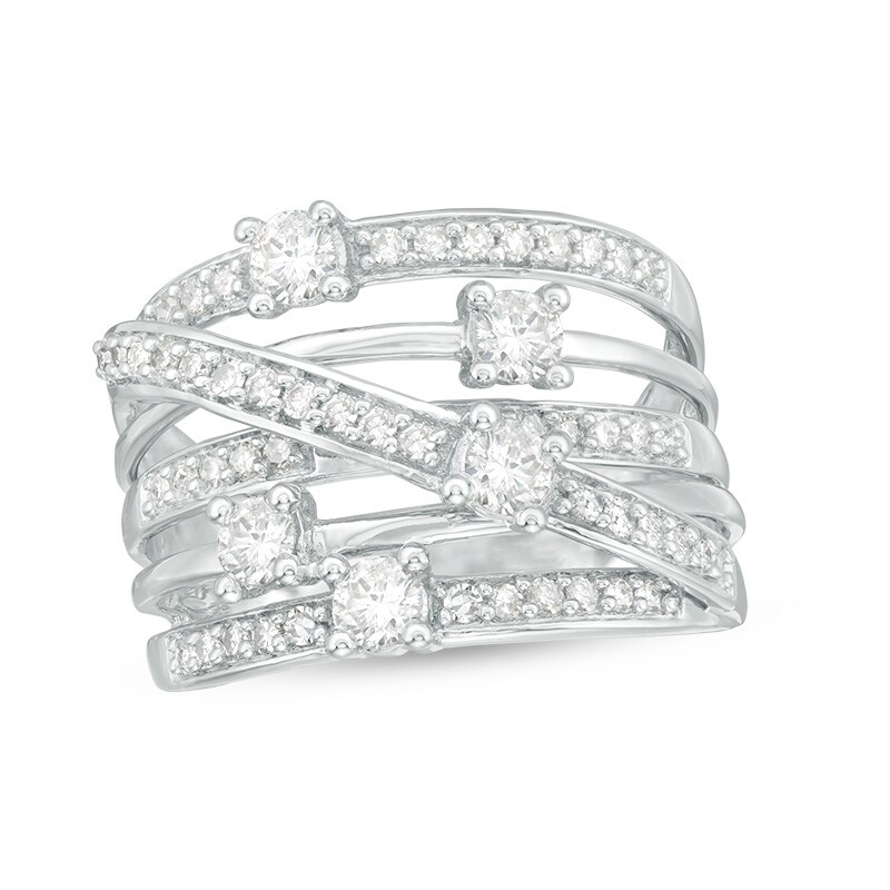 Main Image 1 of Previously Owned - 1 CT. T.W. Diamond Multi-Row Orbit Ring in 10K White Gold