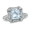 Thumbnail Image 1 of Previously Owned - 8.0mm Cushion-Cut Aquamarine and 1/4 CT. T.W. Diamond Frame Ring in Sterling Silver