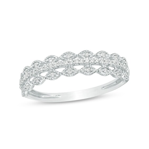 Previously Owned - 1/15 CT. T.w. Diamond Scallop-Edged Multi-Row Vintage-Style Anniversary Band in 10K White Gold