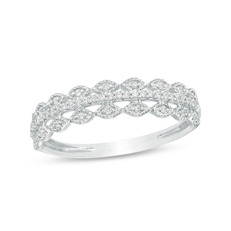 Main Image 1 of Previously Owned - 1/15 CT. T.W. Diamond Scallop-Edged Multi-Row Vintage-Style Anniversary Band in 10K White Gold