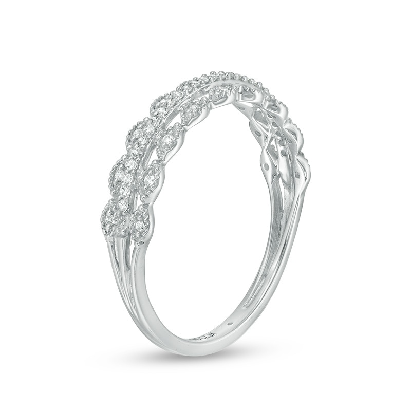 Main Image 2 of Previously Owned - 1/15 CT. T.W. Diamond Scallop-Edged Multi-Row Vintage-Style Anniversary Band in 10K White Gold