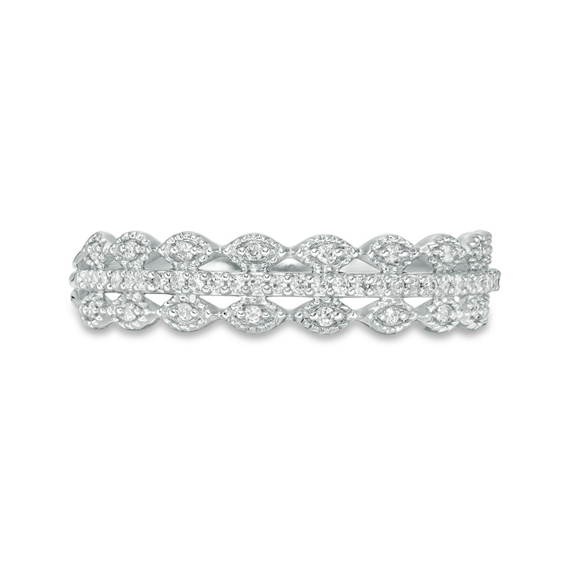 Main Image 4 of Previously Owned - 1/15 CT. T.W. Diamond Scallop-Edged Multi-Row Vintage-Style Anniversary Band in 10K White Gold