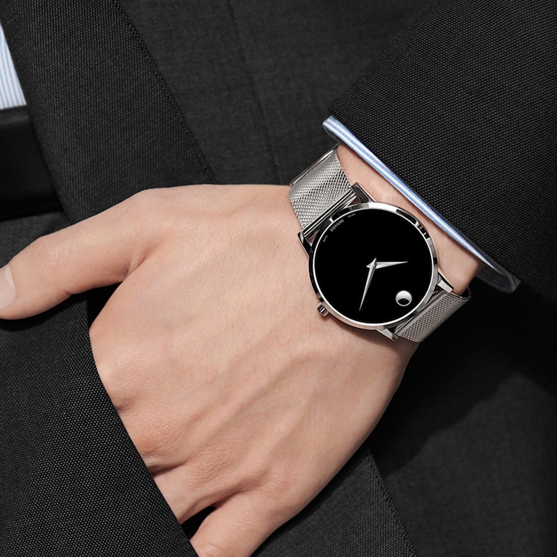 Main Image 2 of Previously Owned - Men's Movado Museum® Classic Mesh Watch with Black Dial (Model: 0607219)