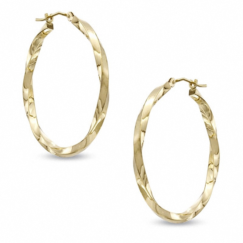 Main Image 1 of Previously Owned - 30.0mm Square Twist Hoop Earrings in 14K Gold