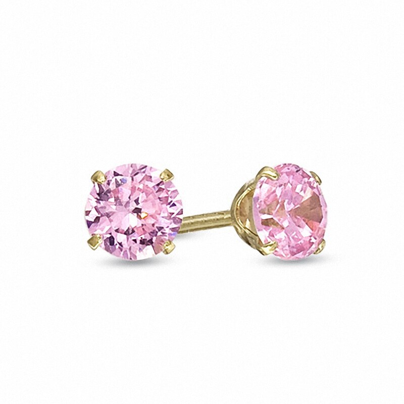 Main Image 1 of Previously Owned - Child's 4.0mm Pink Cubic Zirconia Stud Earrings in 14K Gold