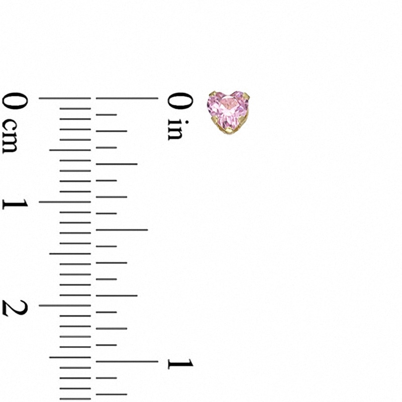Main Image 2 of Previously Owned - Child's 4.0mm Heart-Shaped Pink Crystal Stud Earrings in 14K Gold