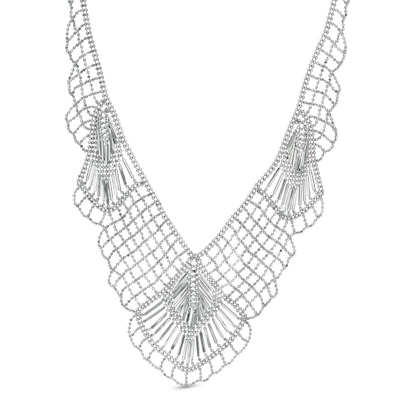 Main Image 1 of Previously Owned - Beaded Mesh Necklace in Sterling Silver - 17"