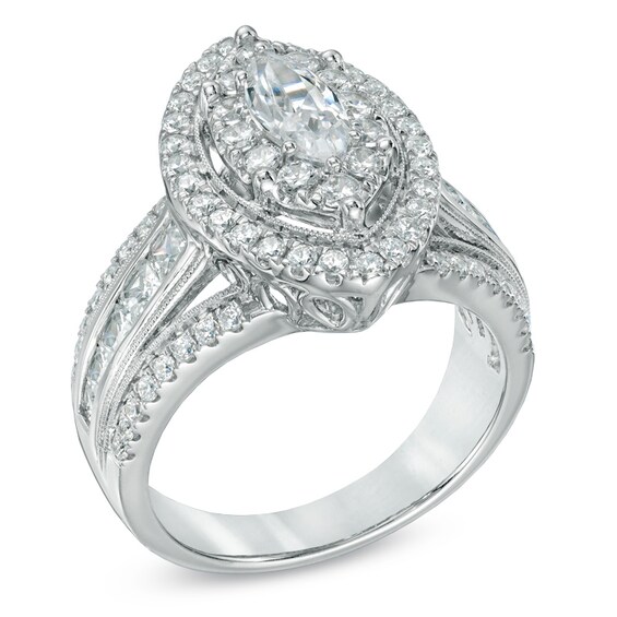 Previously Owned - 2 CT. T.w. Marquise Diamond Frame Engagement Ring in 14K White Gold