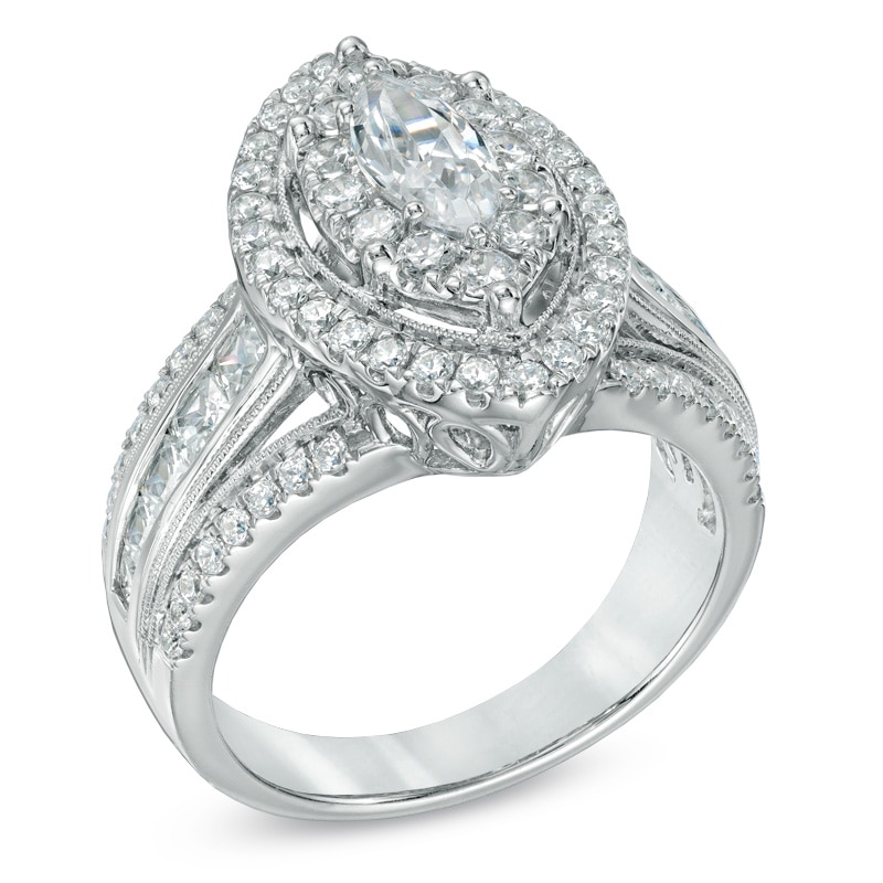Main Image 2 of Previously Owned - 2 CT. T.W. Marquise Diamond Frame Engagement Ring in 14K White Gold