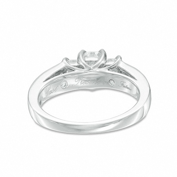 Previously Owned - 1-1/2 CT. T.w. Radiant-Cut Diamond Three-Stone Engagement Ring in 14K White Gold