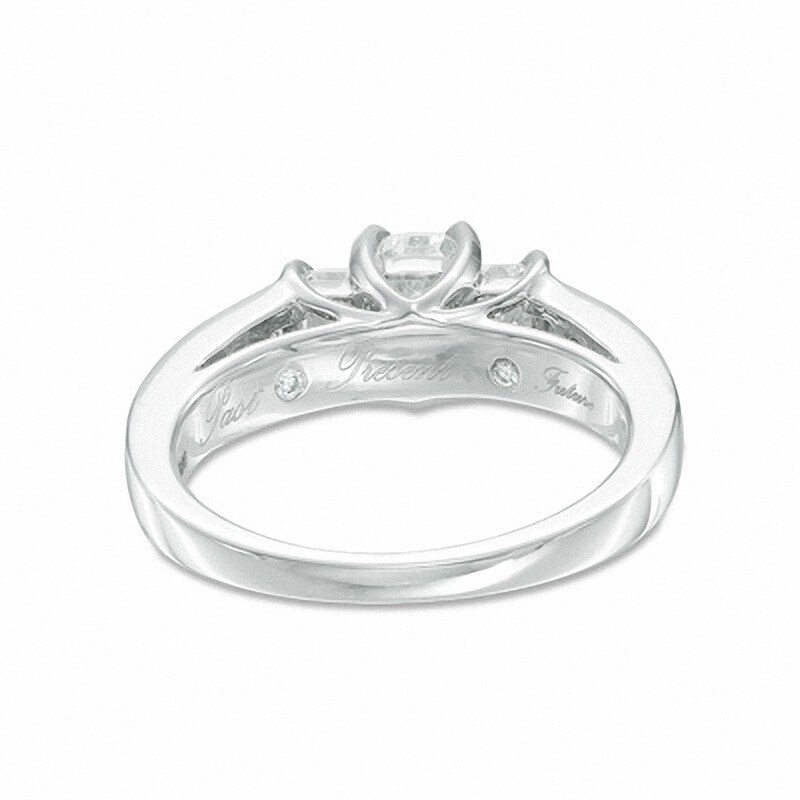 Main Image 3 of Previously Owned - 1-1/2 CT. T.W. Radiant-Cut Diamond Three-Stone Engagement Ring in 14K White Gold