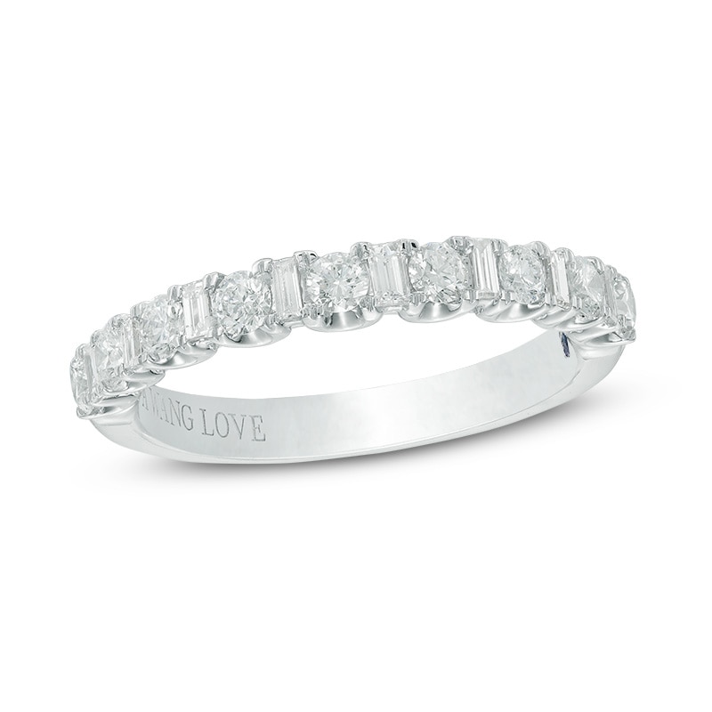 Main Image 1 of Previously Owned - Vera Wang Love Collection 5/8 CT. T.W. Baguette and Round Diamond Wedding Band in 14K White Gold