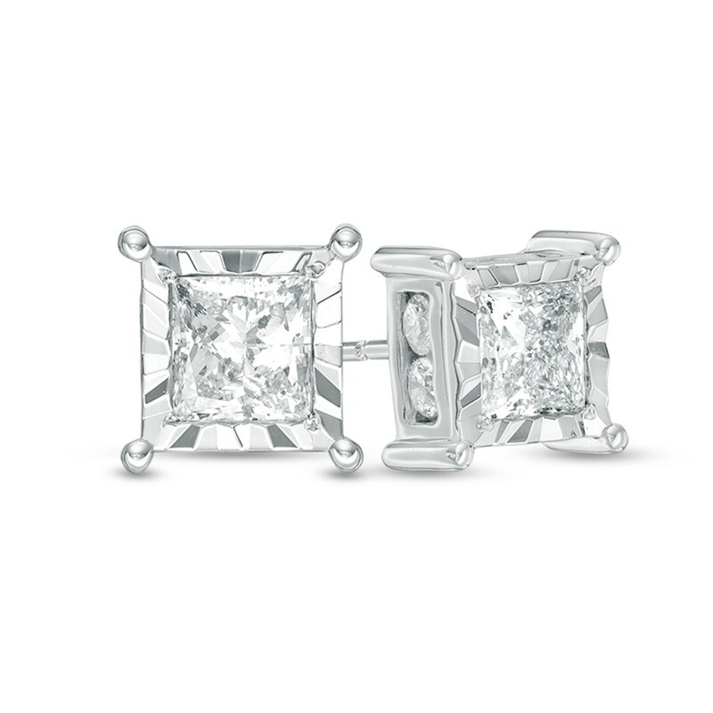 Main Image 1 of Previously Owned - 2 CT. T.W. Princess-Cut Diamond Stud Earrings in 10K White Gold
