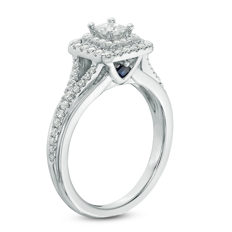 Main Image 2 of Previously Owned - Vera Wang Love Collection 5/8 CT. T.W. Princess-Cut Diamond Frame Engagement Ring in 14K White Gold