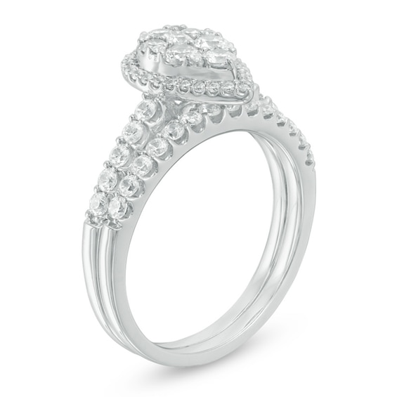 Previously Owned - 1 CT. T.w. Pear-Shaped Multi-Diamond Frame Bridal Set in 14K White Gold